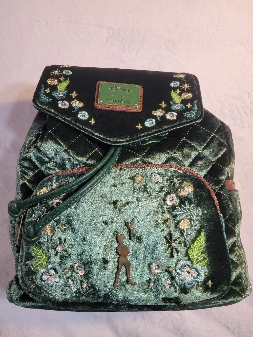 Peter Pan Tinkerbell Loungefly Exclusive Quilted Green Mini Backpack And Wallet